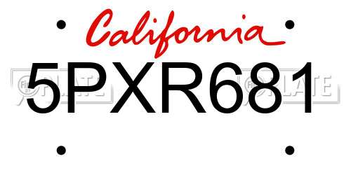 5PXR681 California License Plate