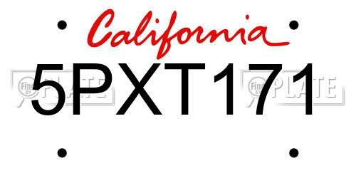 5PXT171 California License Plate