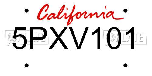 5PXV101 California License Plate