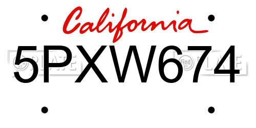 5PXW674 California License Plate