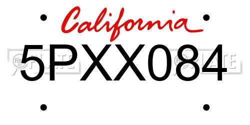 5PXX084 California License Plate