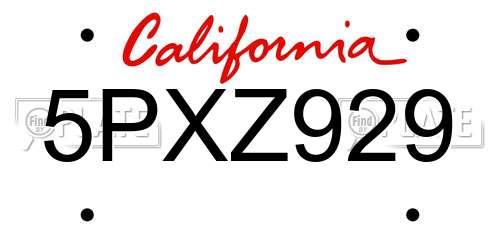 5PXZ929 California License Plate