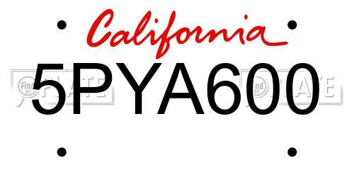 5PYA600 California License Plate