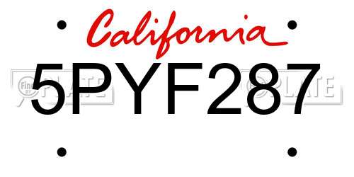 5PYF287 California License Plate