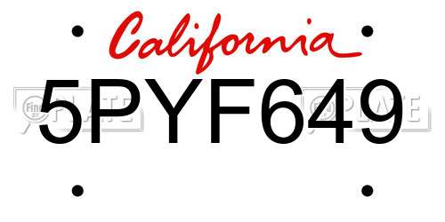 5PYF649 California License Plate