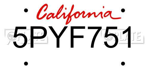 5PYF751 California License Plate