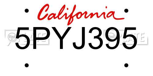 5PYJ395 California License Plate