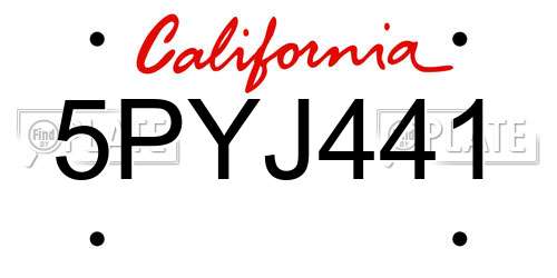 5PYJ441 California License Plate