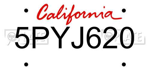 5PYJ620 California License Plate
