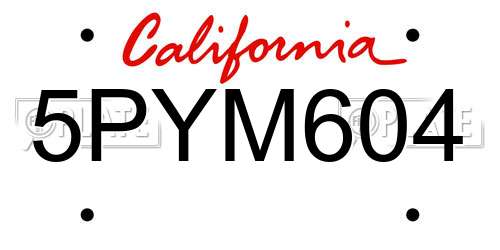 5PYM604 California License Plate