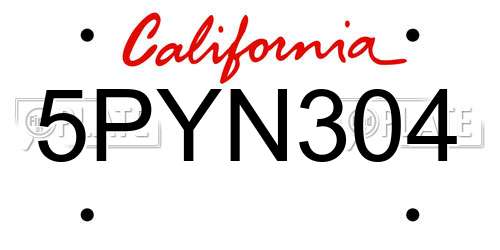 5PYN304 California License Plate