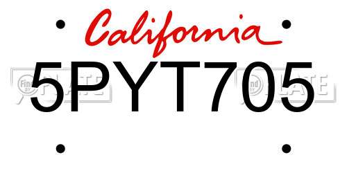 5PYT705 California License Plate
