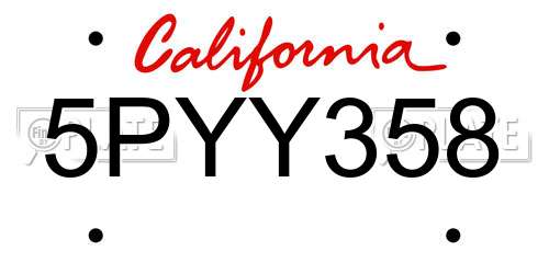5PYY358 California License Plate