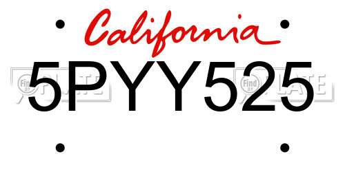 5PYY525 California License Plate