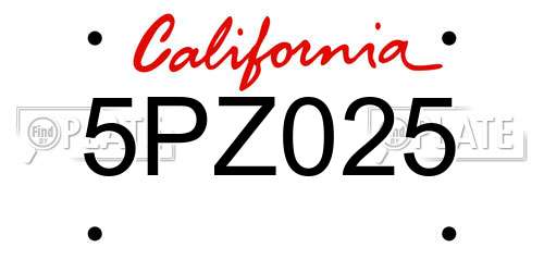 5PZ025 California License Plate