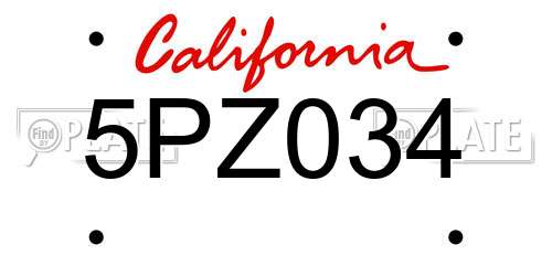 5PZ034 California License Plate