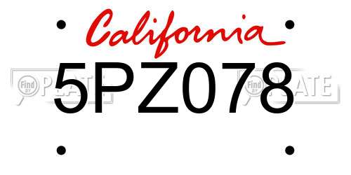 5PZ078 California License Plate