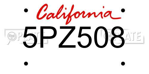 5PZ508 California License Plate