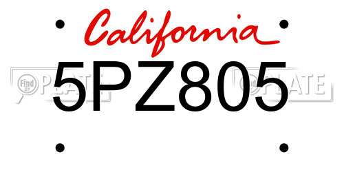 5PZ805 California License Plate