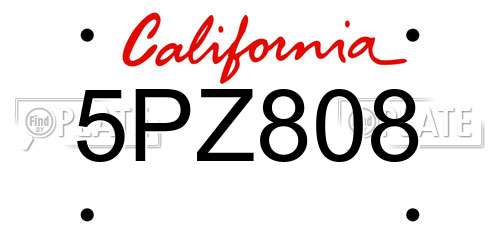 5PZ808 California License Plate