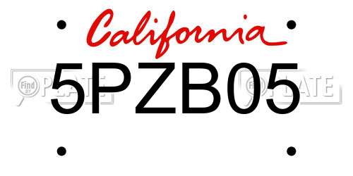 5PZB05 California License Plate