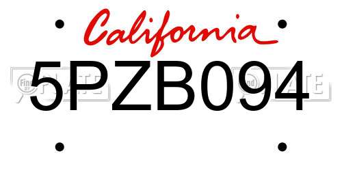 5PZB094 California License Plate