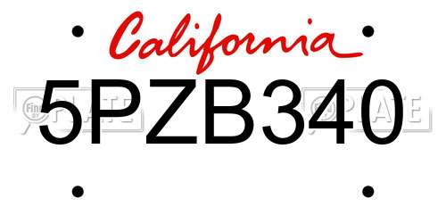 5PZB340 California License Plate