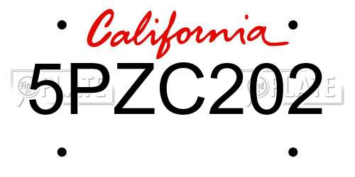 5PZC202 California License Plate