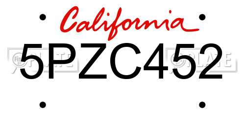 5PZC452 California License Plate