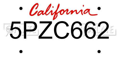 5PZC662 California License Plate
