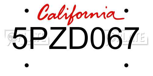 5PZD067 California License Plate