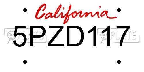 5PZD117 California License Plate