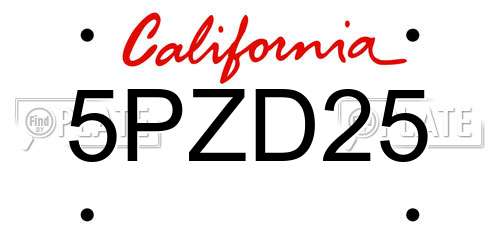 5PZD25 California License Plate