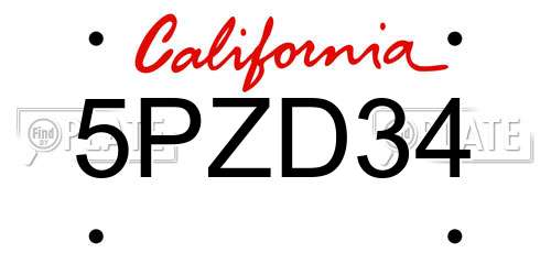 5PZD34 California License Plate