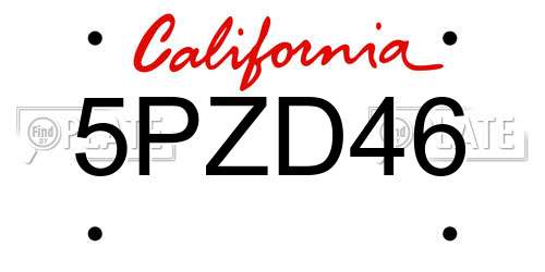 5PZD46 California License Plate