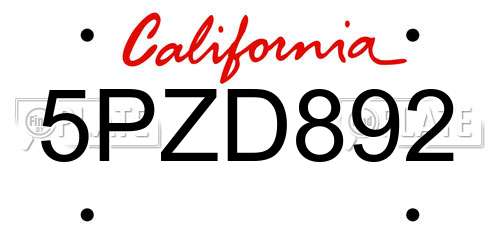 5PZD892 California License Plate