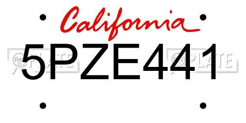 5PZE441 California License Plate
