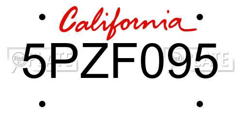 5PZF095 California License Plate
