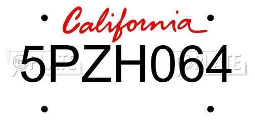 5PZH064 California License Plate