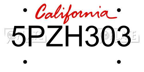 5PZH303 California License Plate