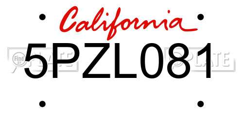 5PZL081 California License Plate