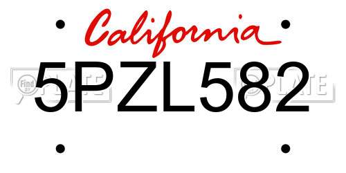 5PZL582 California License Plate