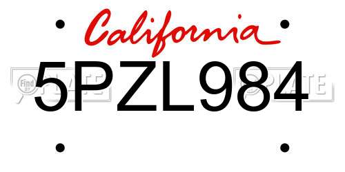5PZL984 California License Plate