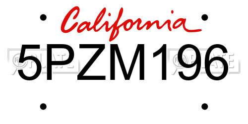 5PZM196 California License Plate