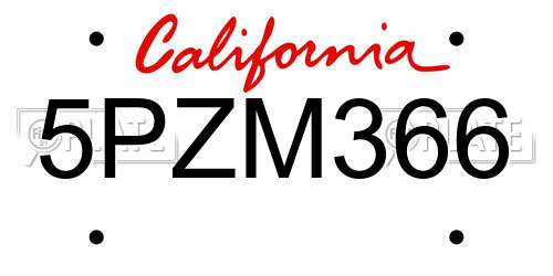 5PZM366 California License Plate