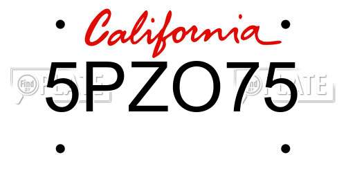 5PZO75 California License Plate
