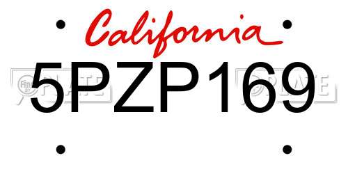 5PZP169 California License Plate