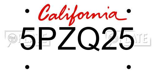 5PZQ25 California License Plate
