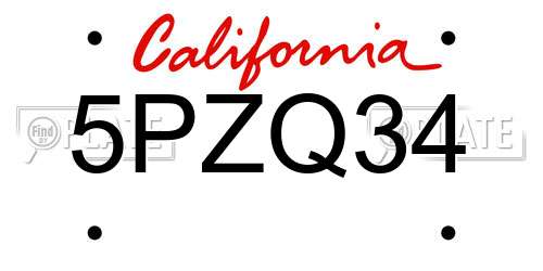 5PZQ34 California License Plate