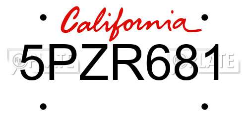 5PZR681 California License Plate